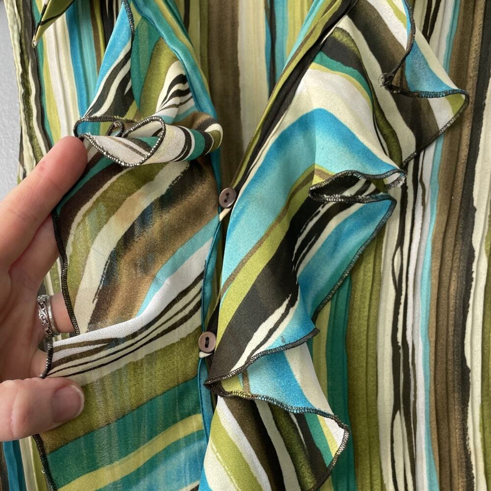 Sunny Leigh Top Size Large Striped Pleated Ruffled Boho Whimsigoth Artsy Y2K - Picture 3 of 10